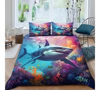 3D Printed Shark underwater Quilt Cover Durable Fabric Colorful reef art Comforter Cover Shrink Resistant Easy Care for Birthday Gift Adults Home Daily Bedding Use King（220x240cm）