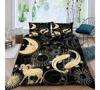 3D Printed Sheep Fish Moon Sun Duvet Cover Set Double size,Soft Microfiber Hypoallergenic Zodiac Signs Retro Bedding Set with Pillowcase, Quilt Cover with Zipper for Kids, Teens, Adults 1e18