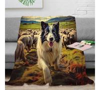 3D Printed Sheep herding dog Bed Blanket Soft Cosy Bedding Warm Pastoral farm scene Soft Throw Machine Washable No Shedding for Students Gamers Movie Nights Young Adults 50x60inch(127x152cm)