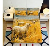 3D Printed Sheep Pasture Fitted Sheet Microfiber Soft Yellow Field Bed Cover for Bedroom Dorm Easy Care Decor 90x200x25cm