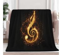 3D Printed Sherpa Throw Blanket Black, Music Note Sequins Printed Flannel Blankets Plush Warm Bedding for Kids Boys Adults All Season Couch Sofa, Single size