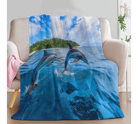 3D Printed Sherpa Throw Blanket Blue, Animals Dolphins Sea Water Printed Flannel Blankets Plush Warm Bedding for Kids Boys Adults All Season Couch Sofa, Queen size