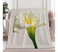 3D Printed Sherpa Throw Blanket Cream, Minimalism White Calla Lilies Printed Flannel Blankets Plush Warm Bedding for Kids Boys Adults All Season Couch Sofa, Single size