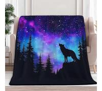 3D Printed Sherpa Throw Blanket Purple, Surreal Animal Wolf Forest Printed Flannel Blankets Plush Warm Bedding for Kids Boys Adults All Season Couch Sofa, King size