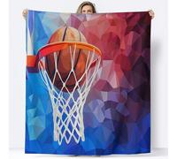3D Printed Sherpa Throw Blanket Red And Blue, Sports Basketball Hoop Geometry Printed Flannel Blankets Plush Warm Bedding for Kids Boys Adults All Season Couch Sofa, Double size