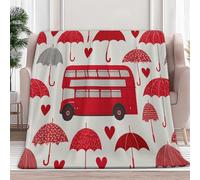 3D Printed Sherpa Throw Blanket Red, London Theme Umbrellas Buses Printed Flannel Blankets Plush Warm Bedding for Kids Boys Adults All Season Couch Sofa, Throw size