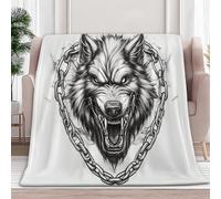 3D Printed Sherpa Throw Blanket White, Tattoo Animal Angry Wolf Printed Flannel Blankets Plush Warm Bedding for Kids Boys Adults All Season Couch Sofa, Single size