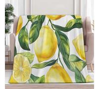 3D Printed Sherpa Throw Blanket Yellow-Green, Plant Lemon simple Printed Flannel Blankets Plush Warm Bedding for Kids Boys Adults All Season Couch Sofa, Super King size