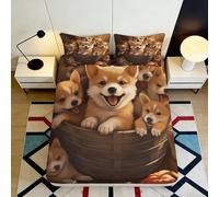 3D Printed Shiba Inu Fitted Sheet Microfiber Deep Pocket Non-Slip Bedroom Bedding Shiba Inu Mattress Fitted Cover Washable for Home Use 120x200x25cm
