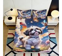 3D Printed Shih Tzu Butterfly Fitted Sheet Microfiber Soft Bed Sheet Bedroom Decor Mattress Cover for Home Dorm 90x200x25cm