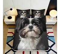3D Printed Shih Tzu Dog Fitted Sheet Microfiber Black White Pet Portrait Mattress Cover Bedroom Dorm Decor 120x200x25cm