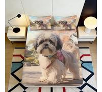 3D Printed Shih Tzu Dog Fitted Sheet Microfiber Soft Breathable Puppy Bed Cover for Bedroom Guest Room Decor 90x200x25cm