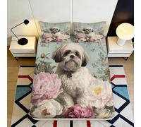 3D Printed Shih Tzu Dog Floral Fitted Sheet Microfiber Non Slip Bed Cover for Bedroom Guest Room Decor 120x200cm 120x200x25cm