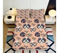 3D Printed Shih Tzu Dog Pattern Fitted Sheet Microfiber Soft Peach Bedroom Bed Cover for Mattress Protection Decor 90x200x25cm