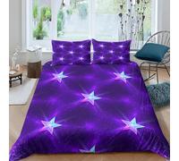 3D Printed Shiny Star Small Double Bedding Sets Soft Microfibre Cartoon Starry Sky Fantasy 3 Piece Duvet Cover Set Quilt Cover 155x220 cm with Zipper Closure and 2 Pillowcases D.3387
