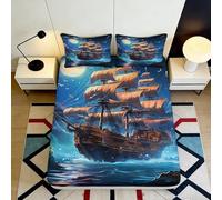 3D Printed Ship Pattern Fitted Sheet Microfiber Deep Pocket Bedroom Bedding Pirate Ship Mattress Fitted Cover Non-Slip Full Wrap Washable 120x200x25cm