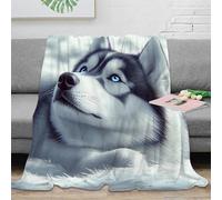 3D Printed Siberian Husky Bed Throw Microfiber Ultra Soft Warm Bedding Artistic Digital Painting Thermal Blanket Premium Gift for Holiday Celebrations Birthday Anniversary 70×80inch(180x200cm)