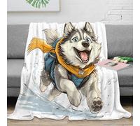 3D Printed Siberian Husky running Soft Throw Microfiber Soft Cosy Bedding Warm Cartoon dog art Travel Blanket Compact Portable for Students Campers Travellers Young Adults 80×90inch(200x230cm)