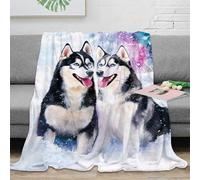 3D Printed Siberian Husky Travel Blanket Microfiber Lightweight Warm Bedding Soft Artistic winter scene Cosy Throw Machine Washable for Students Campers Travellers Young Adults 80×90inch(200x230cm)