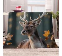 3D Printed Sika Deer In The Forest Flannel Fleece Blanket （270GSM） Animal Super Cozy 220x240 cm Queen Size Fade Resistant Home Decor Gift - Machine Washable