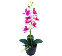3D Printed Silk Phalaenopsis Orchid Artificial Potted Flower Nordic Style Elegant Decor Lifelike 7-Flower Arrangement Lightweight PP Plastic Home Office Tabletop Display(Purple And White)