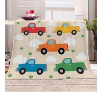 3D Printed Simple Cartoon Colorful Truck Flannel Fleece Blanket （270GSM） Childlike And Lively Super Cozy 270x230 cm King Size Fade Resistant Home Decor Gift - Machine Washable