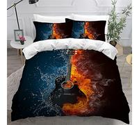 3D Printed Single Duvet Cover Set 135x200 Acoustic Guitar Musical Instrument Soft Microfiber Bedding Quilt Cover with Hidden Zipper Closure Ultra Soft Hypoallergenic Quilt Cover Water Fire Teenagers