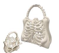 3D Printed Skeleton Bone Bag, Gothic Skeleton Purse Spooky Ribcage Handbag Halloween Gothic Skeleton Purse (White,L)