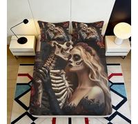 3D Printed Skeleton Kiss Fitted Sheet Microfiber Soft Artistic Gothic Skull Bed Cover Bedroom Decor Protector 90x200x25cm
