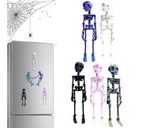 3D Printed Skeleton Magnet, 5 Skull Cabinet Magnetic Sticker, Posable Skull Fridge Magnets With Movable Joints, Halloween Vintage Multi-Color Human Magnetic Figurine Refrigerator Magnets For Locker