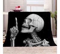 3D Printed Skull Abstract Pattern Flannel Fleece Blanket (270GSM) Black And White Line Style Super Cozy 220x240 cm Queen Size Fade Resistant Home Decor Gift - Machine Washable