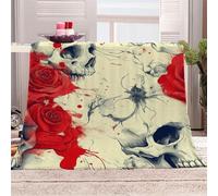 3D Printed Skull And Red Rose-2 Flannel Fleece Blanket (270GSM) Life, Death, And Love Super Cozy 130x150 cm single Size Fade Resistant Home Decor Gift - Machine Washable