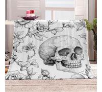 3D Printed Skull And Roses-18 Flannel Fleece Blanket （270GSM） Aesthetics Of Life And Death Super Cozy 220x240 cm Queen Size Fade Resistant Home Decor Gift - Machine Washable