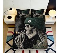 3D Printed Skull Art Fitted Sheet, Microfiber, Bed Cover, Non-slip, Home