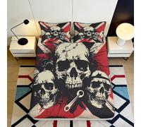 3D Printed Skull Art Fitted Sheet Microfiber Soft Red Black Punk Skeleton Bed Cover for Bedroom Dorm Mattress Protection Decor 90x200x25cm