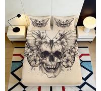 3D Printed Skull Butterfly Fitted Sheet, Microfiber, Bed Cover, Non-slip