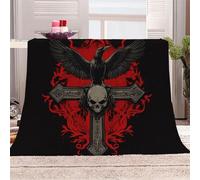 3D Printed Skull Cross Flannel Fleece Blanket （270GSM） Dark Gothic Style Super Cozy 130x150 cm single Size Fade Resistant Home Decor Gift - Machine Washable
