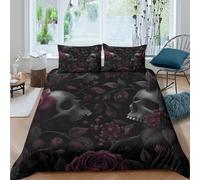3D Printed Skull Floral Duvet Cover, Microfiber Bedding Cover Hidden Zipper