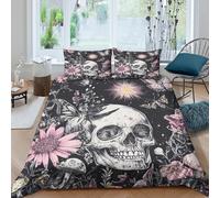 3D Printed Skull Floral Duvet Cover, Microfiber Bedding Cover Hidden Zipper