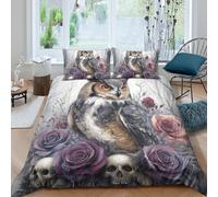 3D Printed Skull Floral Duvet Cover, Microfiber Bedding Cover Hidden Zipper