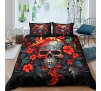 3D Printed Skull Floral Duvet Cover, Microfiber Comforter Cover Hidden