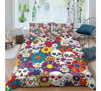 3D Printed Skull Floral Duvet Cover, Microfiber Comforter Cover Hidden