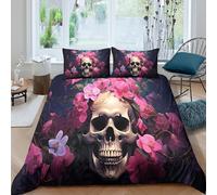 3D Printed Skull Floral Duvet Cover, Microfiber Comforter Cover Hidden
