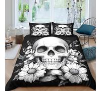 3D Printed Skull Floral Duvet Cover, Microfiber Comforter Cover Hidden
