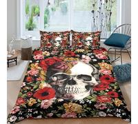 3D Printed Skull Floral Duvet Cover, Microfiber Comforter Cover Hidden