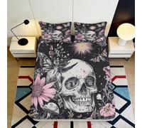 3D Printed Skull Floral Fitted Sheet, Microfiber Bed Cover, non-slip, home