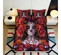 3D Printed Skull Floral Fitted Sheet, Microfiber, Bed Cover, Non-slip, home