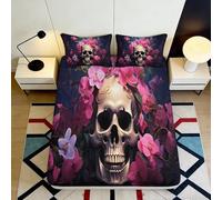 3D Printed Skull Floral Fitted Sheet Microfiber Soft Anti-Slip Gothic Bed Sheet for Bedroom Dorm Mattress Cover Decor 90x200x25cm