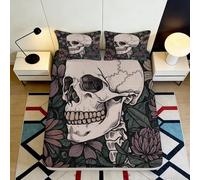 3D Printed Skull Floral Fitted Sheet Microfiber Soft Gothic Skeleton Mattress Cover for Bedroom Decor Dorm Room 90x200x25cm