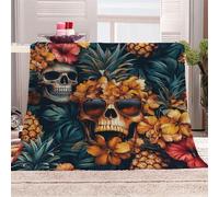 3D Printed Skull Flower Pineapple-20 Flannel Fleece Blanket （270GSM） Tropical Style Super Cozy 130x150 cm single Size Fade Resistant Home Decor Gift - Machine Washable